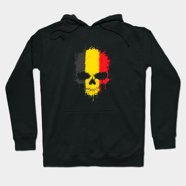 Chaotic Belgian Flag Splatter Skull Hoodie by jeffbartels